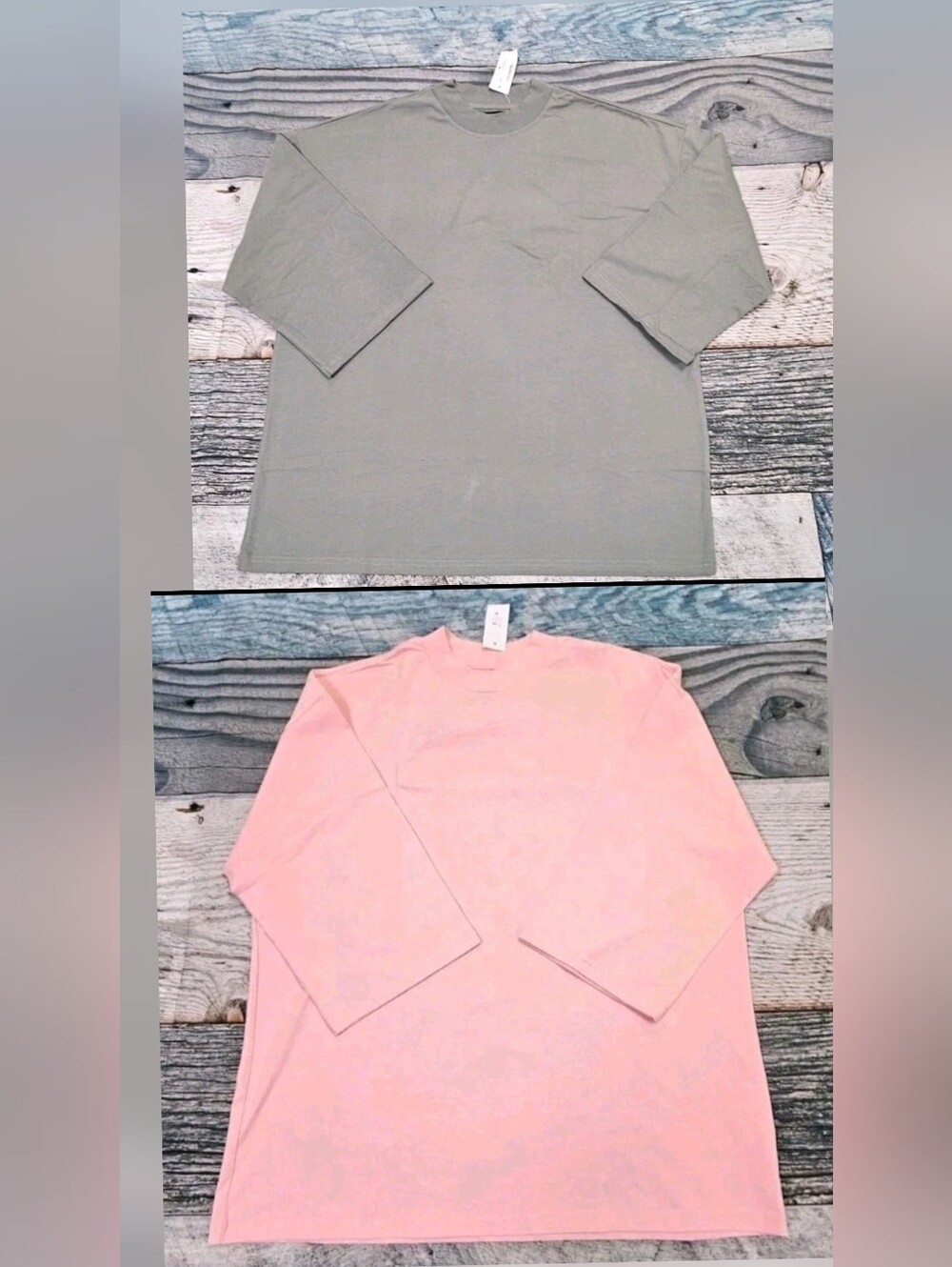 Pacsun 3/4 Length Sleeve Pewter & Pink Boxy T-Shirt Crew Neck Size Large Set